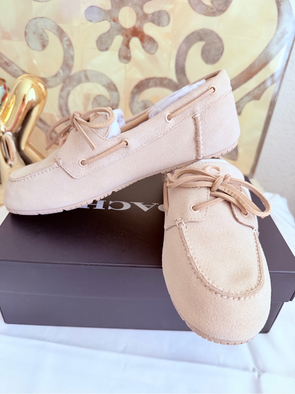 Coach Woman’s Ivory Suede Sculpt C Boat Shoe size 9B NIB - Picture 6 of 16